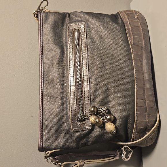 Brighton Crossbody Croc Embossed Nylon Gray - Picture 2 of 10